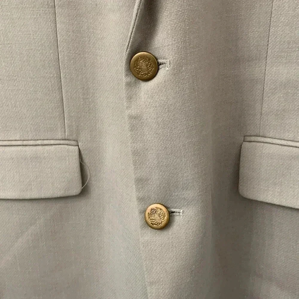 Alan Flusser Mens Tan Two Button Blazer Sport Coat Jacket 44R Gold Crest Buttons